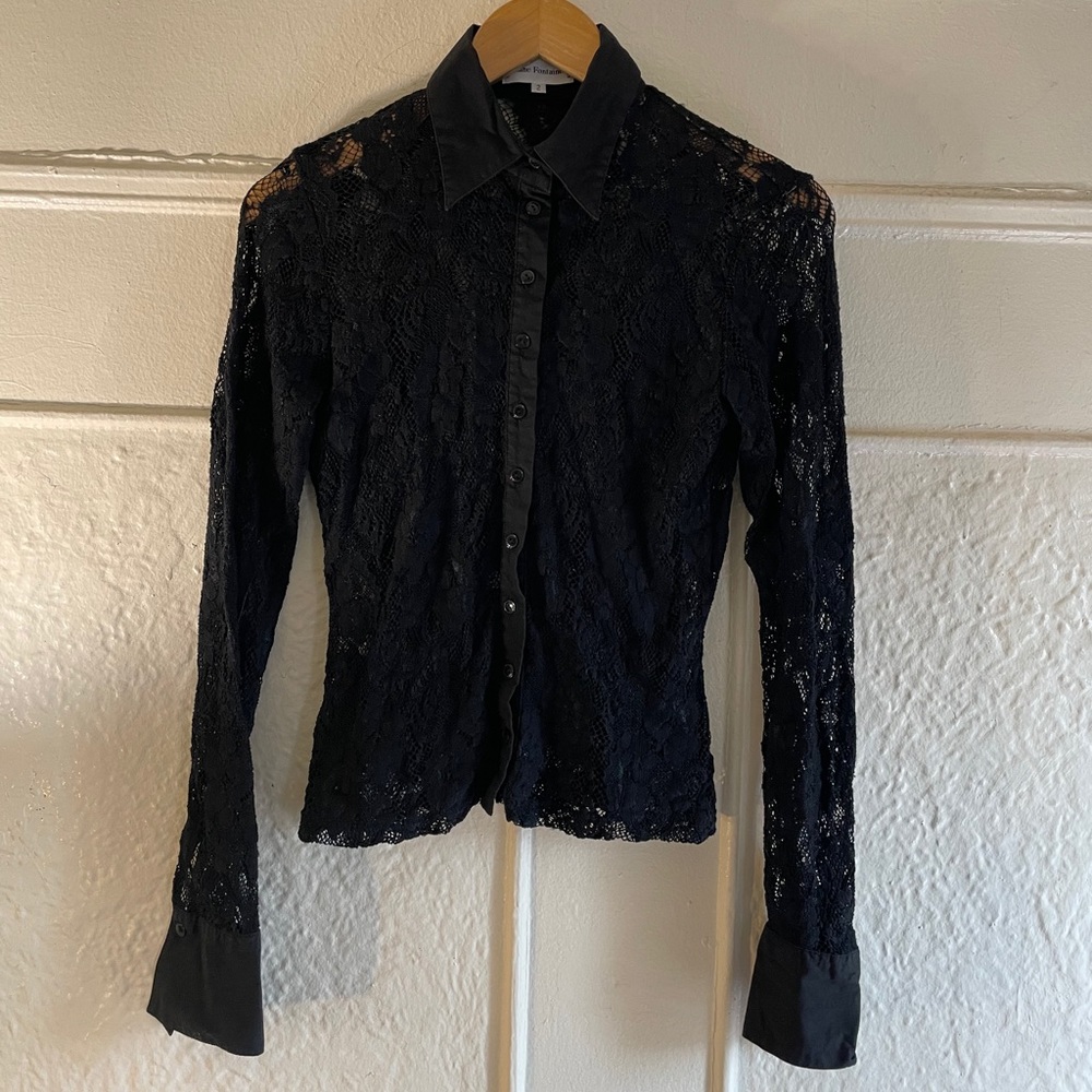 Anne Fontaine Black Lace Blouse size 2